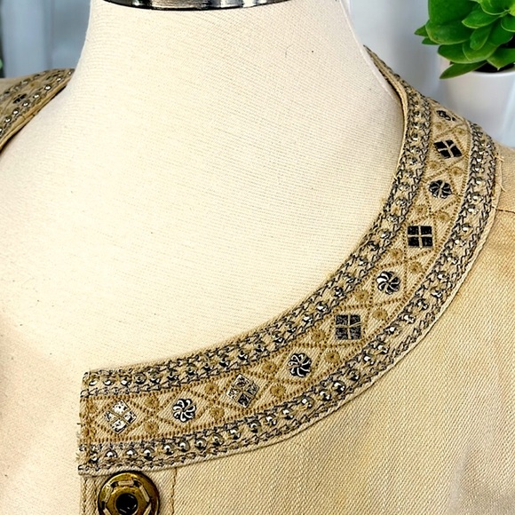 New Avenue AV/X Khaki Denim Embellished Jewel Trim Jacket - Picture 9 of 16